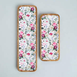 Beau plateau de service écologique en bois de manguier imprimé plateaux à thé rectangulaires en vrac en gros pour concepteur d'utilisation de restaurant d'hôtel - Product Image 6