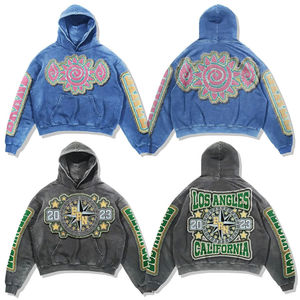 Sudaderas con Capucha de Algodón Lavado al Ácido, Personalizadas, de Alta Calidad, Cortas, de Gran Gramaje, Estilo Vintage, con Bordado Desgastado - Product Image 3