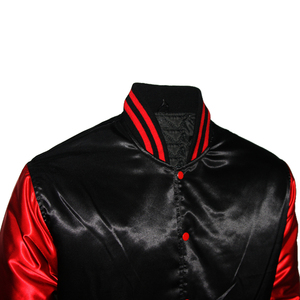 Blouson de baseball satiné pour homme, style universitaire, avec bordure rayée et broderie décorative, en toile, pour l'hiver - Product Image 3