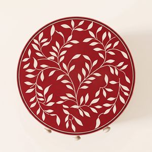 Table de chevet artisanale de qualité supérieure, motif floral rouge et blanc, incrustation en os, en bois, pour la décoration, provenance Inde - Product Image 3