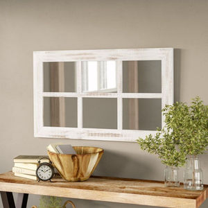 Decoración de Pared Estilo Rústico, Paneles de Espejo con Diseño de Ventana, Acabado Desgastado, Madera Reciclada Ecológica, Mesa Consola para Pasillo - Product Image 2