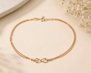 Cheville en argent sterling 925 plaqué or rose avec zircone cubique, motif infini, réglable, double couche, minimaliste, pour femme, 9,5 pouces - Product Image 3