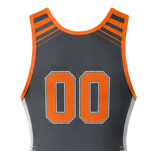 Combinaison de lutte sublimée gris-orange pour homme, sans manches, en polyester, uniforme sportif athlétique, tenue de compétition et d'entraînement - Product Image 5