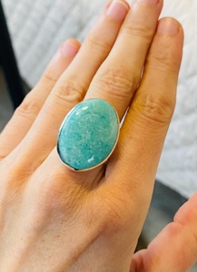 Anillo de Plata con Amazonita Natural, Corte Ovalado, Hecho a Mano, Plata de Ley 925 - Product Image 1