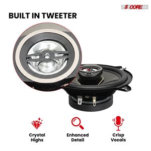 Kit audio voiture 5 en 1 : 4 haut-parleurs coaxiaux 5 pouces pour portières, 2 voies, 350W, 4 Ohms, 12V, avec tweeters à dôme et woofer de remplacement - Product Image 3
