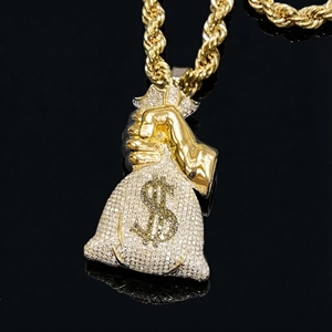 Collier pendentif ours plaqué or micro-pavé de zircons, chaîne à maillons, bijoux hip-hop pour hommes, or 14 carats certifié, 20,3g - Product Image 3