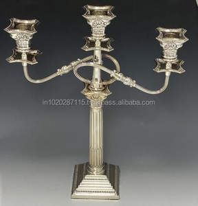 Silver tone aluminum candelabra candle holder <b>for</b> vintage theme wedding party events and elegant interiors - Product Image 5