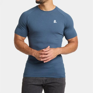 Camiseta Casual de Manga Corta para Hombre, Cuello Redondo, Color Azul Sólido, Tejido No Tejido, Corte Regular, Algodón/Fibra de Bambú, Secado Rápido, Transpirable, con Logotipo Frontal - Product Image 4