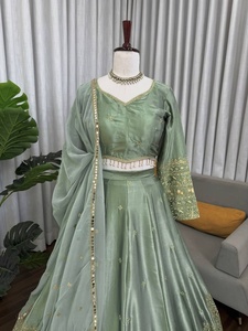 New Wedding Collection Lehenga Choli Dupatta Set Japan <b>Satin</b> Thread Sequence Work Lehenga <b>Blouse</b> Set Indian BridalOutfit Lehenga - Product Image 2
