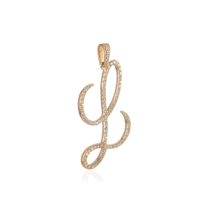 Colgante de Oro Amarillo de 14k con Diamante Natural Pavé y Letra Inicial L Cursiva Grande, Joyería Fina Hecha a Mano, Venta al por Mayor - Product Image 2