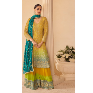 Conjunto de salwar kameez de seda para mujer con dupatta bordada, largo hasta el suelo, ropa étnica tradicional para bodas en India y Pakistán. - Product Image 1