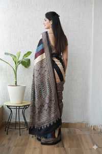 Sari ethnique classique imprimé en soie modale à finition douce, séchage rapide, longueur ras du sol, pour femme, idéal pour les fêtes estivales - Product Image 4