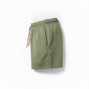 <b>Men's</b> High Street Eco-Friendly Mesh <b>Shorts</b> <b>with</b> <b>Elastic</b> <b>Waist</b> 100% Cotton Breathable Fabric Classic Olive Green - Product Image 3
