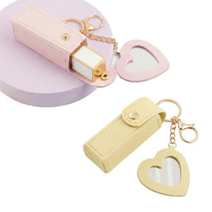 Étui à rouge à lèvres portable en cuir PU avec miroir, pochette à gloss à lèvres suspendue, organiseur de maquillage pour cadeaux - Product Image 1
