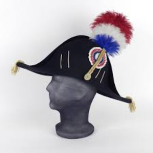 Bicorn Hat is a historically inspired <b>costume</b> accessory featuring premium black wool felt, gold braid trim, and a <b>red</b> Hat - Product Image 2