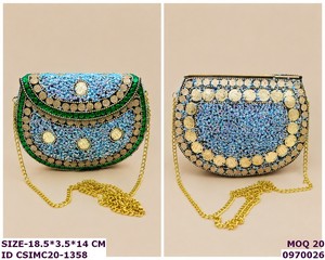 Handmade Mosaic Iron <b>Clutch</b> Pearl <b>Gold</b> Embellishments Satin Lining Shoulder Strap Multi-Function Designer Ethnic Evening Party - Product Image 5