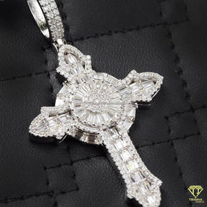 Luxury <b>Cross</b> Pendant with Moissanite and Rhodium Plated 925 Sterling Silver Necklace Hip Hop Style GIA Certified - Product Image 2