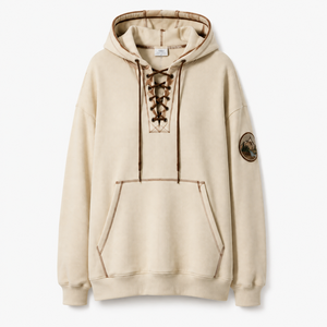 Sweat à capuche oversize en molleton doux, texture gaufrée vintage, avec lacets, pour streetwear, étiquette personnalisée OEM - Product Image 1