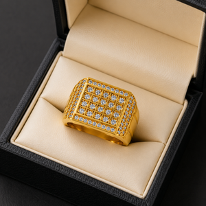 Anillo de compromiso y boda de lujo para hombre, chapado en oro de plata 925, con moissanita helada, diseño pavé, estilo vintage y moderno, regalo religioso. - Product Image 5