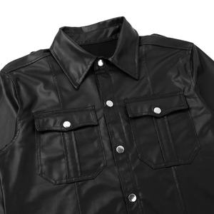Adjustable <b>Men's</b> Leather <b>Shirts</b> Custom Design <b>Satin</b> Streetwear Solid Color Real Leather - Product Image 4