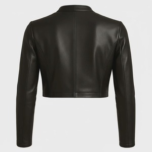 Veste en cuir noire courte et ajustée pour femme, faite à la main, style boléro - Product Image 4