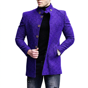 <b>Men's</b> Polyester/Cotton Stand Single Breasted Motorcycle <b>Jacket</b> <b>Smart</b> Casual Autumn Standard Coat Slim Fit Button Knitted Front - Product Image 2