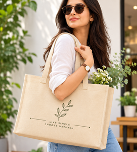 <b>Canvas</b> <b>Tote</b> Bag Large Size Live Simple Choose Natural Print Shopping Bag Hand Length Handle Daily Use - Product Image 3