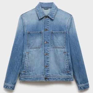 Light blue denim <b>jacket</b> for men casual button front outerwear seamless gym fitness <b>workout</b> custom breathable streetwear coat - Product Image 1
