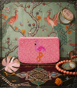 Pink Flamingo Embroidered <b>Mini</b> <b>Pouch</b> Zipper Closure Handmade Cute Cosmetic Bag Female Multi Functional - Product Image 3