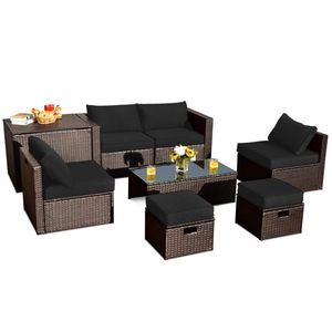Set di Mobili da Esterno per Pranzo, 8 Pezzi in Rattan con Contenitore e Copertura Impermeabile - Product Image 1