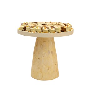 Support à gâteau sophistiqué en nacre, plateau à dessert rond beige en mosaïque de coquillages, idéal pour les événements de restauration - Product Image 1