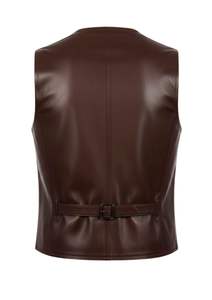 Chaleco de cuero genuino para hombre de primera calidad, chaleco clásico con cuello en V, chalecos y chaquetas sin mangas para hombre con cierre de botones - Product Image 5