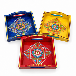 Handmade Lacquered Wooden Serving <b>Tea</b> <b>Tray</b> Decorative Square Design Colorful Artisan Home Decor by Indian Decor - Product Image 4