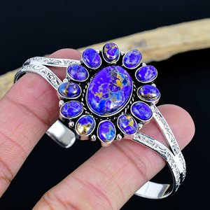 Natural Purple oster Gemstone Multistone Bangle Handmade Jewelry 925 sterling Silver Plated Adjustable Bangle - Product Image 2
