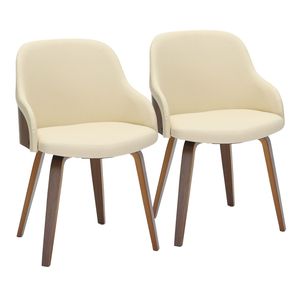 Sedia da Pranzo/Accento Bacci in Stile Mid-Century Moderno, in Legno di Noce e Ecopelle Crema - Product Image 1