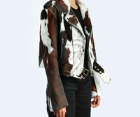 Veste en cuir de vachette à motif vache pour homme, fermeture éclair, coupe classique, tenue décontractée d'hiver, logo personnalisé sur le devant, veste en cuir de vachette