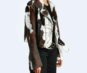 Veste en cuir de vachette à motif vache pour homme, fermeture éclair, coupe classique, tenue décontractée d'hiver, logo personnalisé sur le devant, veste en cuir de vachette - Product Image 2