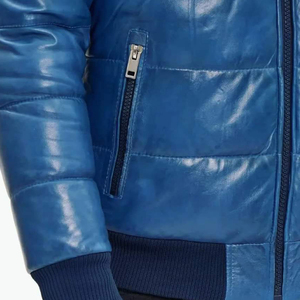 Travis Green Winter Leather Puffer <b>Jacket</b> with Zipper Front Solid Pattern Canvas Fabric 100% real Fully Customizable - Product Image 3