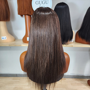 Pelucas de cabello humano liso natural de 20 pulgadas, 100% virgen vietnamita, color marrón, con frente de encaje, doble densidad, transparentes y de longitud larga. - Product Image 2