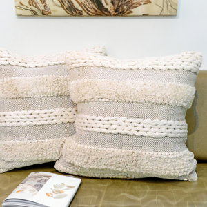 22 x 22 Inches Boho Cozy Cotton Cushion <b>Cover</b> – Oversized Decorative Square <b>Throw</b> Pillow for Sofa & <b>Bed</b> - Product Image 3