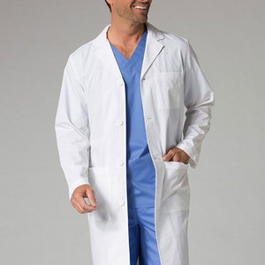 Bata de Laboratorio de Algodón Blanca para Hombre con Nombre de Hospital Personalizado, Manga Larga, Uniforme de Hospital Tejido, Vista Trasera - Product Image 2