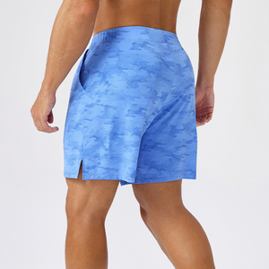 Pantalones Cortos Deportivos para Hombre, Color Azul Sólido, con Logotipo Frontal, Secado Rápido, con Bolsillos, Cintura Media, Cierre con Cordón, Estilo Casual, 100% Poliéster, Tejido de Punto - Product Image 2