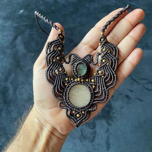 สร้อยคอแมคราเม่โลหะผสมสังกะสี รูปทรงลูกบอล โซ่ไม้ไผ่ บริษัทมังกัลมาย ขายส่งเครื่องประดับโบโฮหลายชนิดจากอินเดีย - Product Image 3