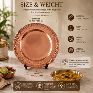 Plateau de service rond en cuivre martelé fait main, assiette décorative en cuivre, décoration de table de mariage, cadeau en gros - Product Image 4