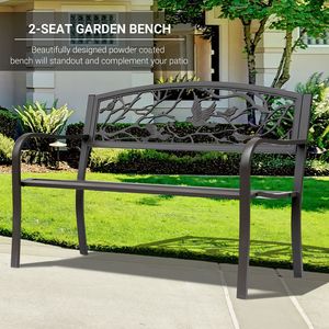 Panca da Giardino in Acciaio Inossidabile Marrone da 50 Pollici con Schienale e Braccioli per Patio, Centro Commerciale, Parco, Cortile - Product Image 4