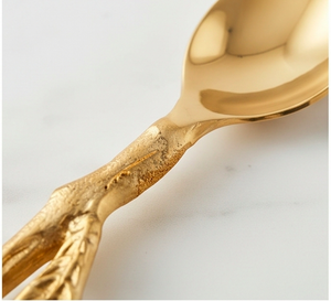 Cuillères à thé au design feuille d'or, ensemble de couverts élégants inspirés de la nature, idéal pour un mariage ou pour offrir en cadeau - Product Image 2
