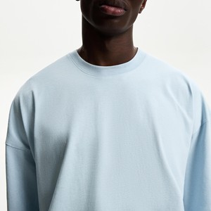 T-shirt homme bleu ciel oversize 100 % coton, coupe droite à épaules tombantes, impression logo personnalisée, streetwear uni, manches chauve-souris - Product Image 1