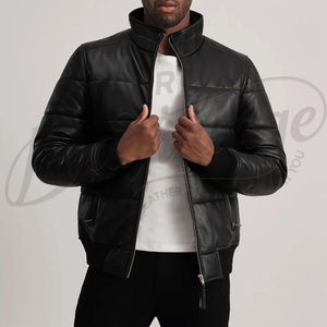 Veste de pilote MA1 en cuir noir authentique pour homme, col baseball, manteau de pilote en cuir véritable, vente en gros, streetwear urbain - Product Image 6