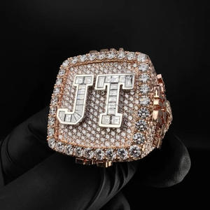 Lab Grown Diamond Custom <b>Initial</b> JT Championship <b>Ring</b> Rose Gold Iced Out Signet <b>Ring</b> Luxury Hip Hop Men's Statement <b>Ring</b> - Product Image 1