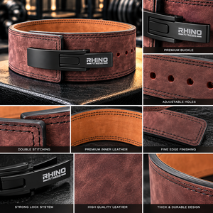 Ceinture de musculation en cuir Rhino Fitness avec boucle à levier, soutien lombaire, entraînement en salle de sport, marron - Product Image 6